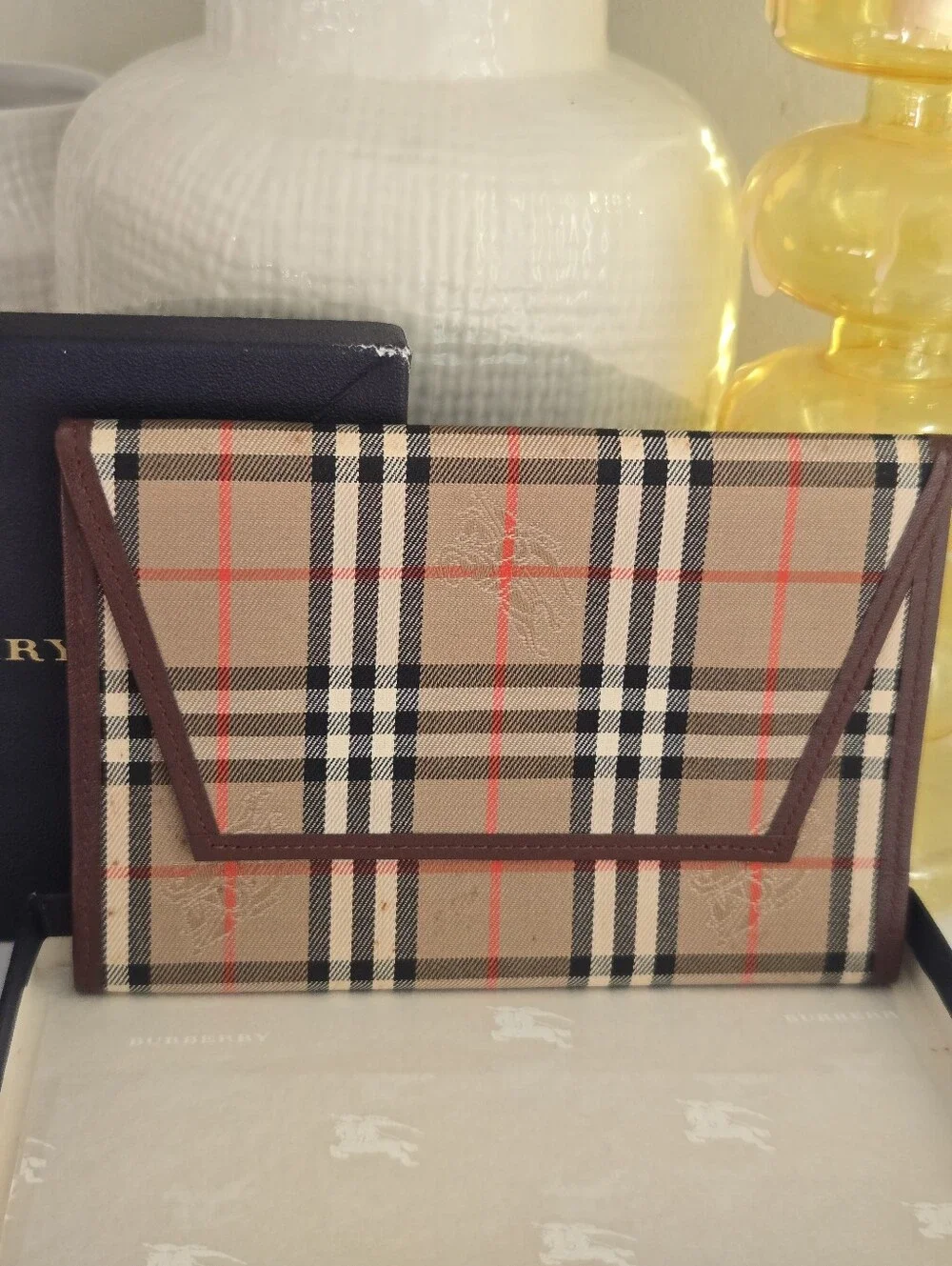 Vintage Burberry Haymarket Check Agenda Or Passport Holder With Box
